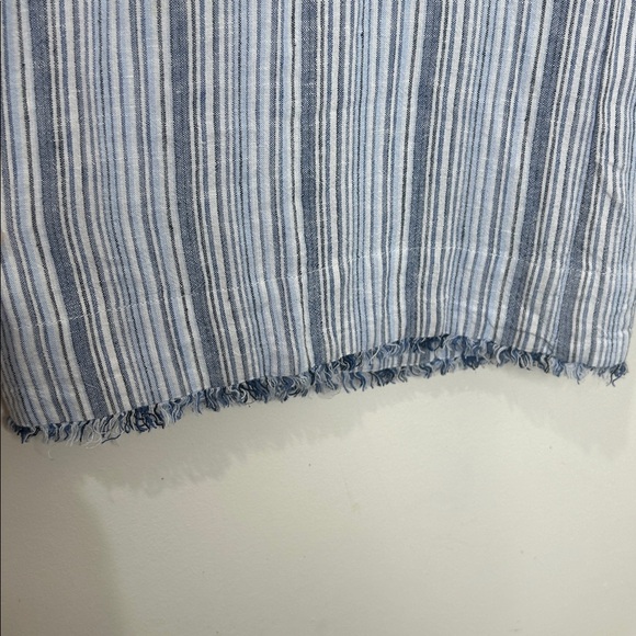 NWOT CLOTH & STONE Linen Blend Raw Hem Cropped Pants Blue Stripe Size Small - Picture 7 of 15